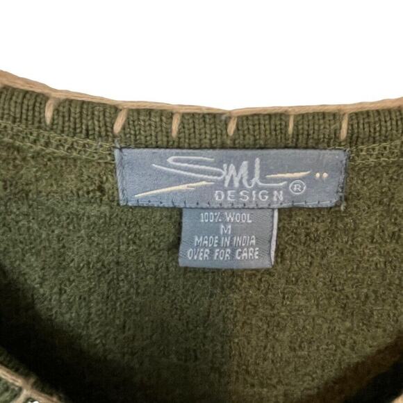 Wool Sweater Vest Fall Leaves Women Vintage Size Medium Has Hole Green Autumn - Picture 11 of 16